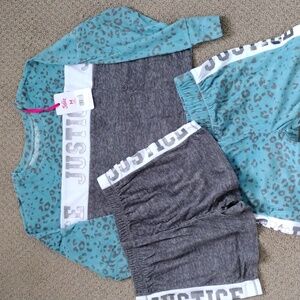 Justice 3 pc Fleece Shorts and Pants Pajama Set M (10).